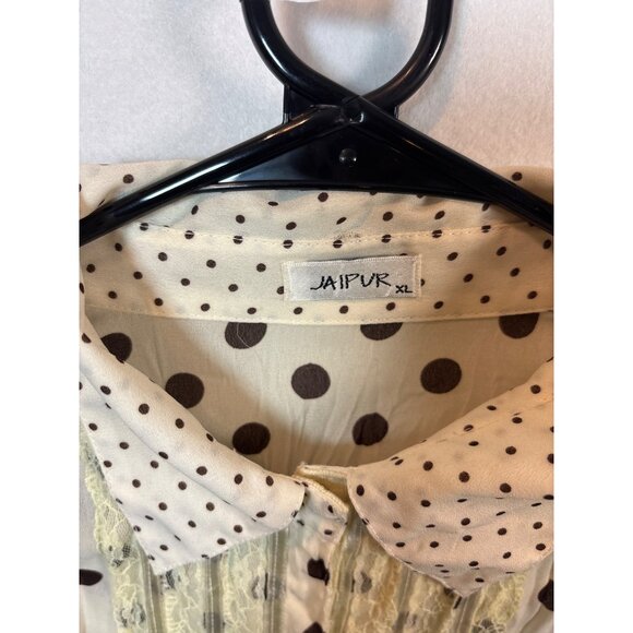 Vintage Jaipur XL Polka Dot Button-Up Blouse With Lace Trim - Picture 5 of 12